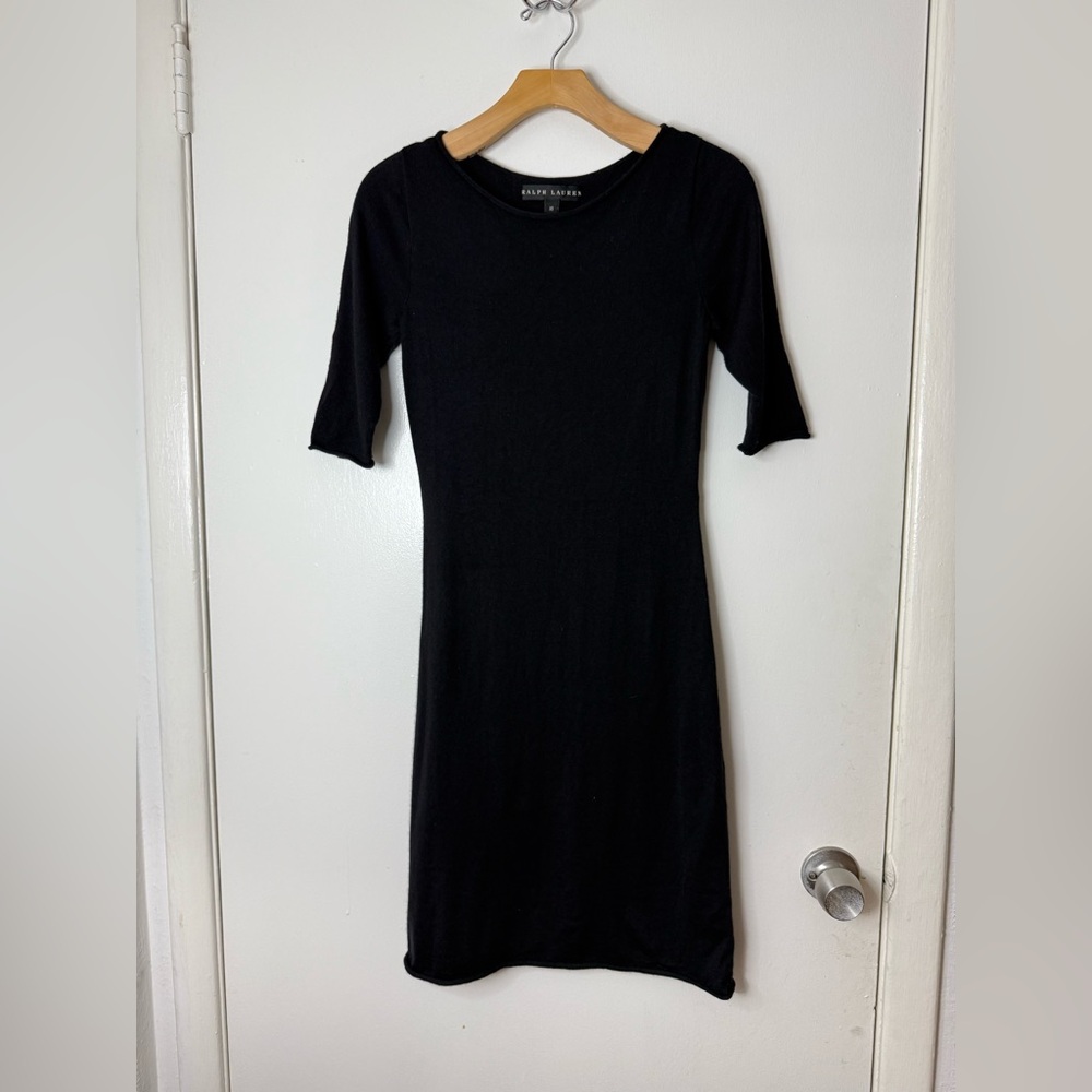 Ralph Lauren black label, black cashmere silk blend half sleeve mini dress XS